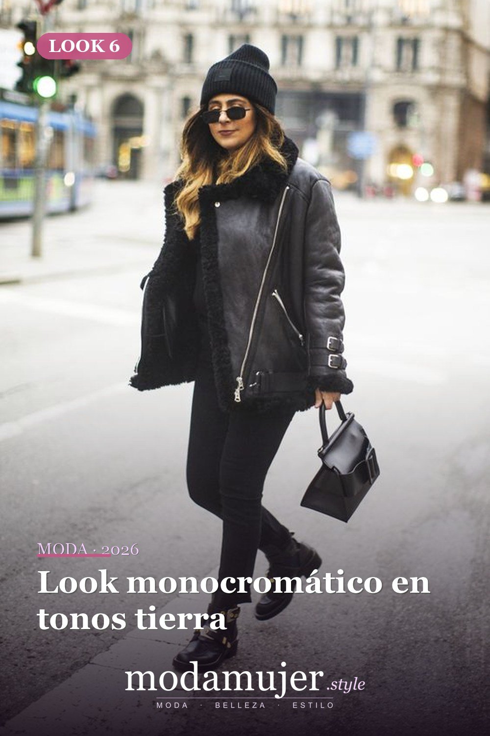 Look monocromático en tonos tierra — 15 atuendos atrevidos con abrigos de aviador de piel de oveja