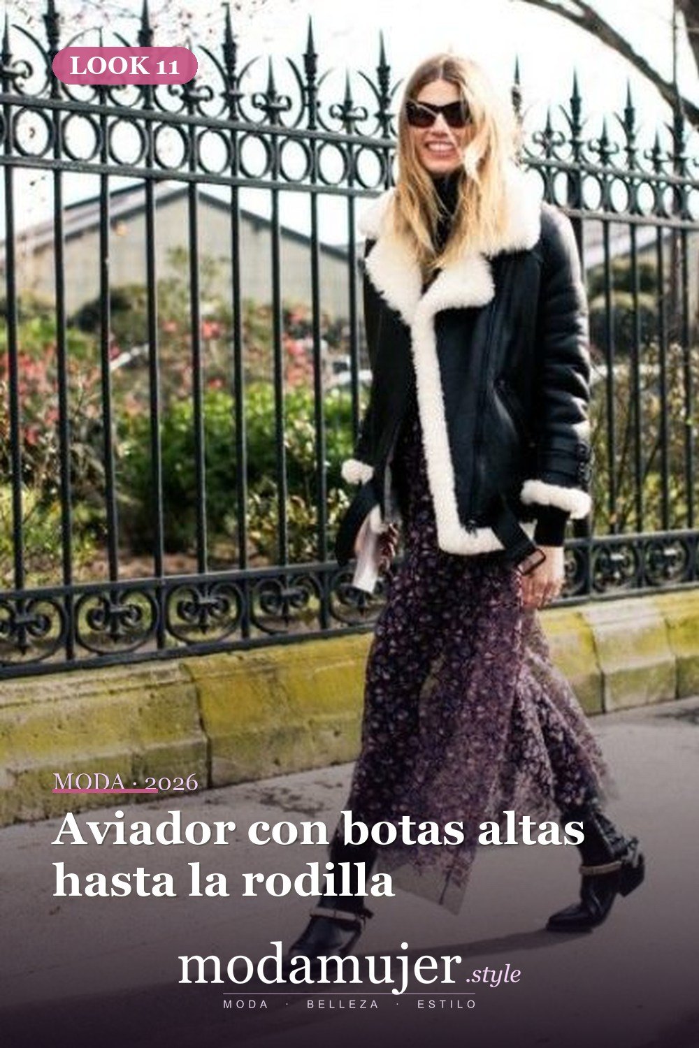 Aviador con botas altas hasta la rodilla — 15 atuendos atrevidos con abrigos de aviador de piel de oveja