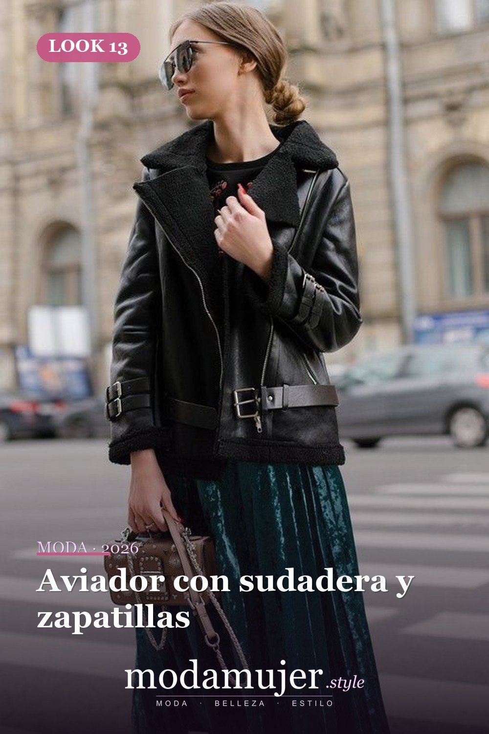 Aviador con sudadera y zapatillas — 15 atuendos atrevidos con abrigos de aviador de piel de oveja