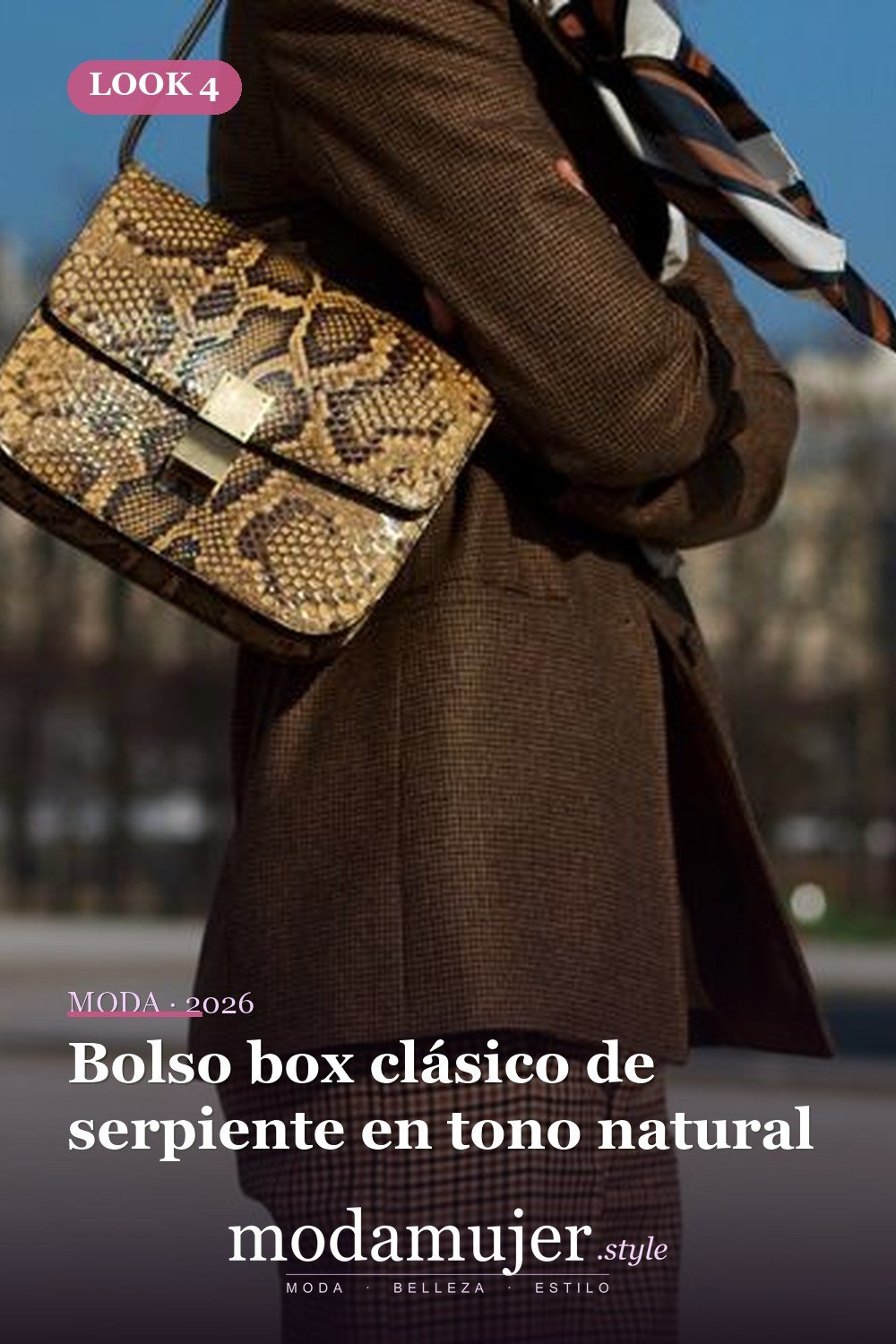 Bolso box clásico de serpiente en tono natural — 15 bolsas de piel de reptil para un toque moderno