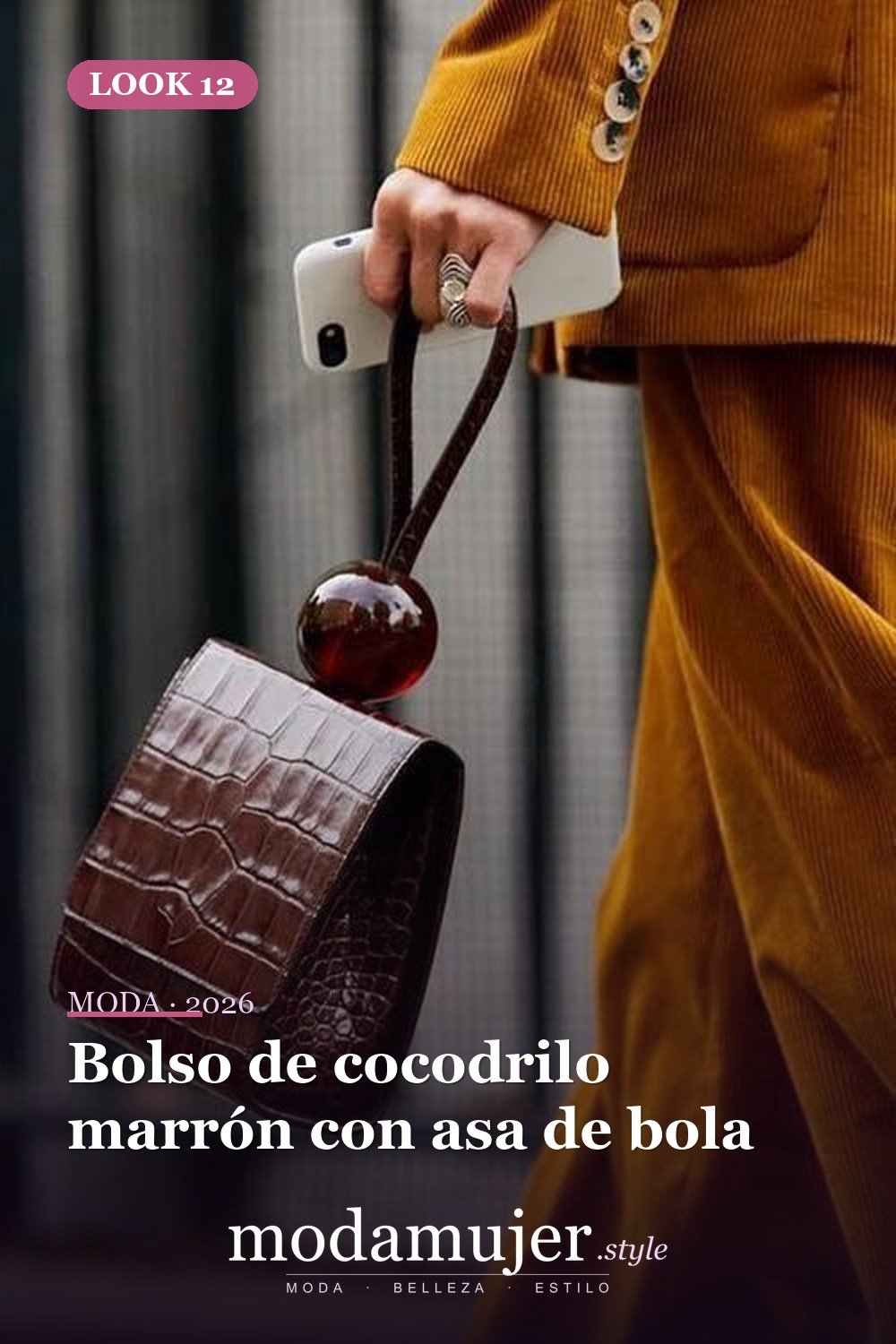 Bolso de cocodrilo marrón con asa de bola — 15 bolsas de piel de reptil para un toque moderno