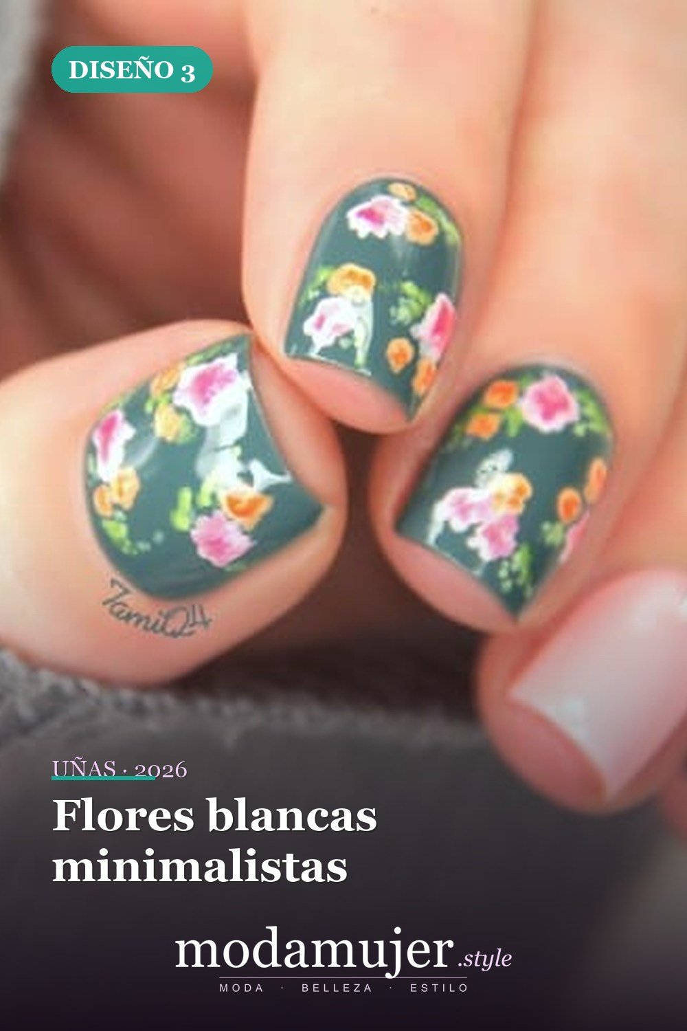 Flores blancas minimalistas — 15 coloridos diseños de uñas de flores para el verano