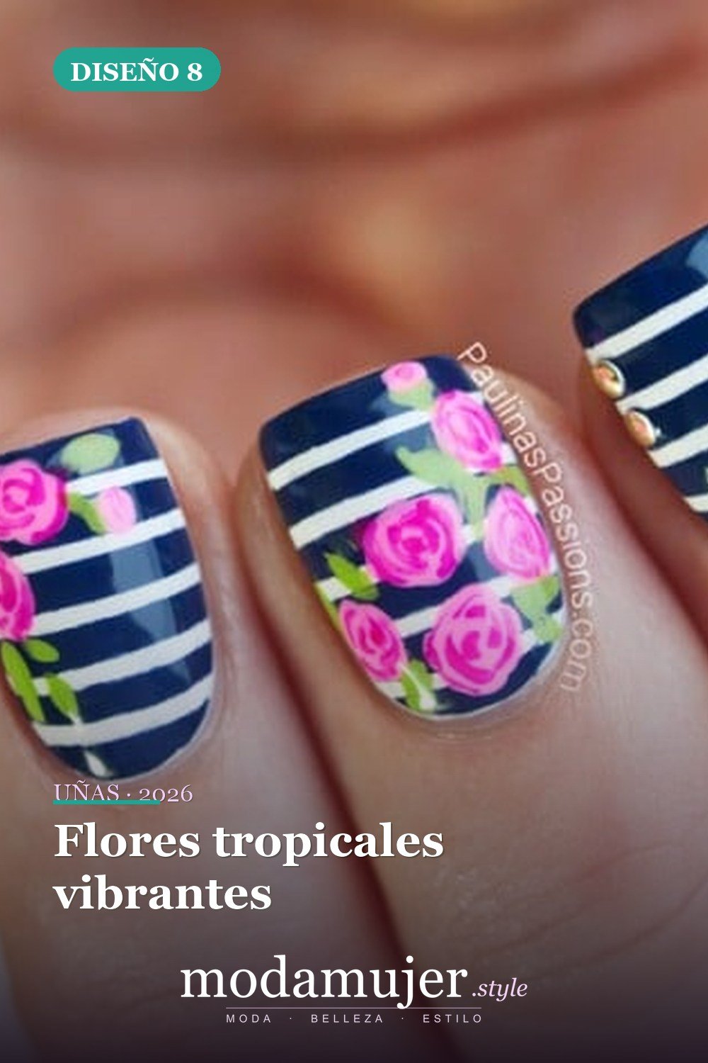 Flores tropicales vibrantes — 15 coloridos diseños de uñas de flores para el verano