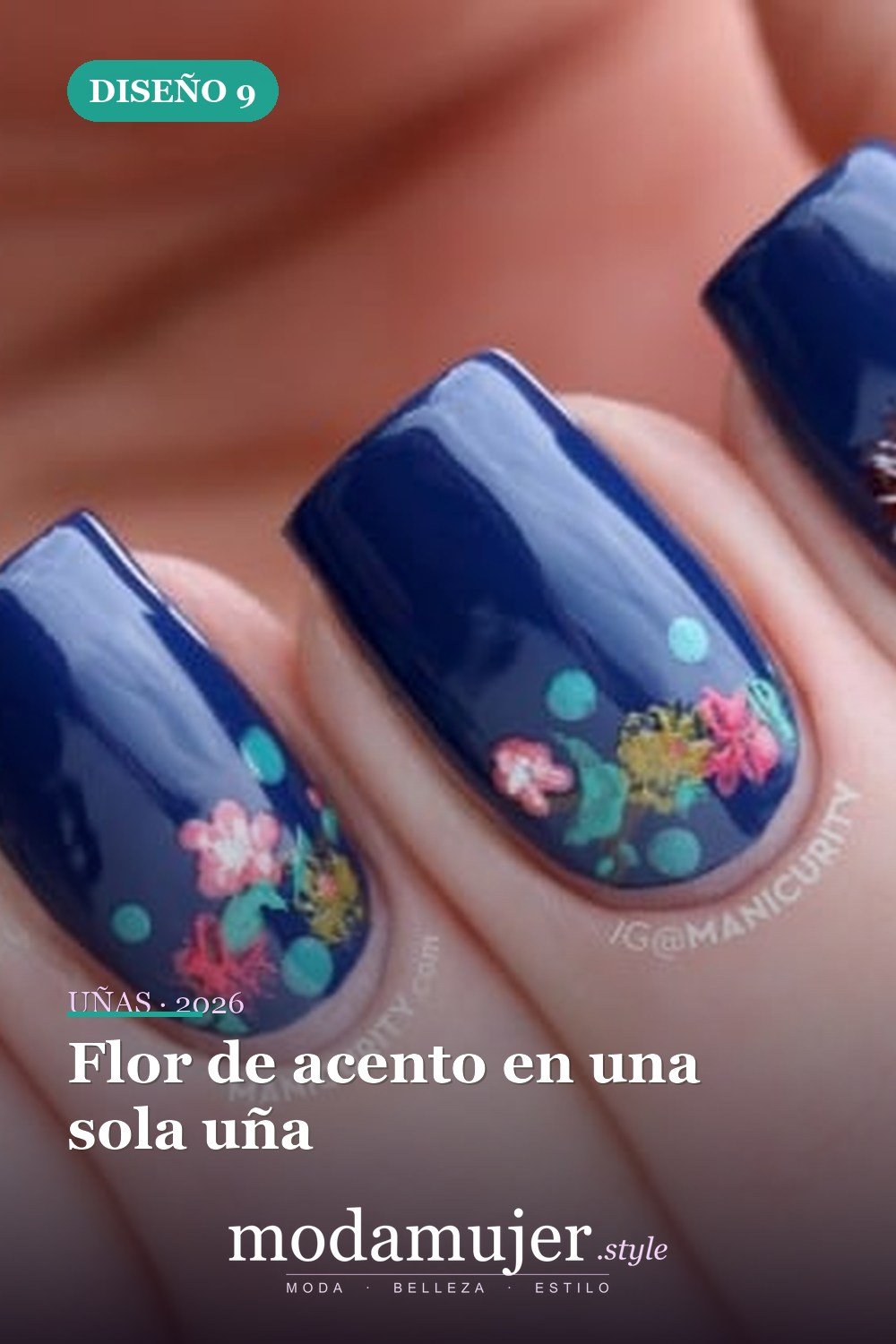 Flor de acento en una sola uña — 15 coloridos diseños de uñas de flores para el verano