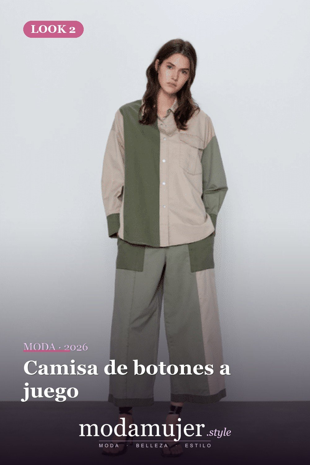 Camisa de botones a juego — 15 conjuntos con pantalones de bloques de colores