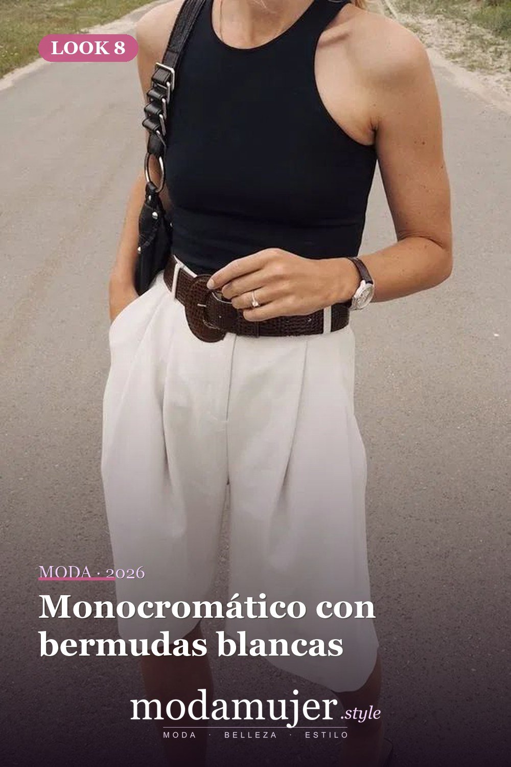 Monocromático con bermudas blancas — 15 conjuntos de moda de verano con blusas sin mangas