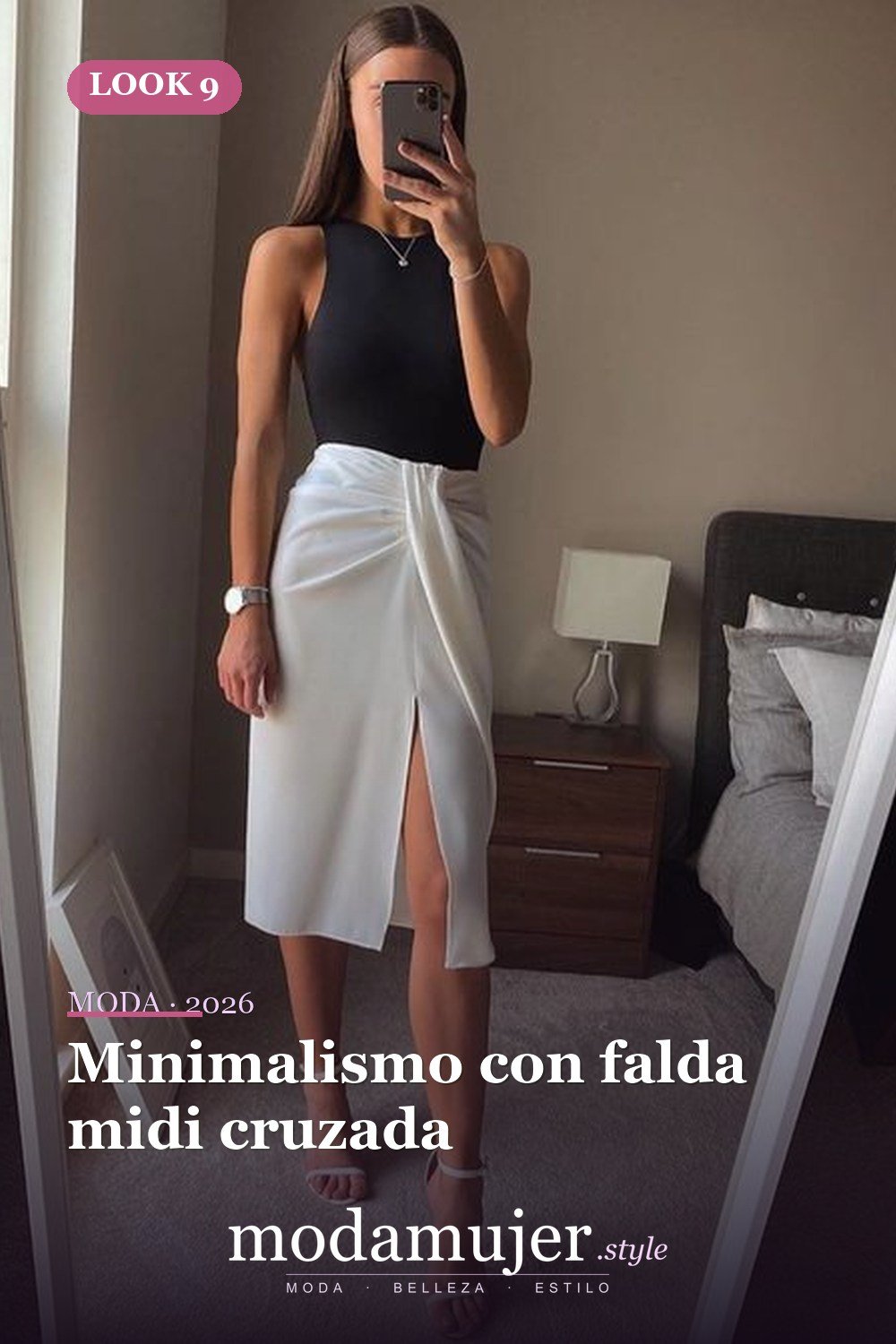 Minimalismo con falda midi cruzada — 15 conjuntos de moda de verano con blusas sin mangas