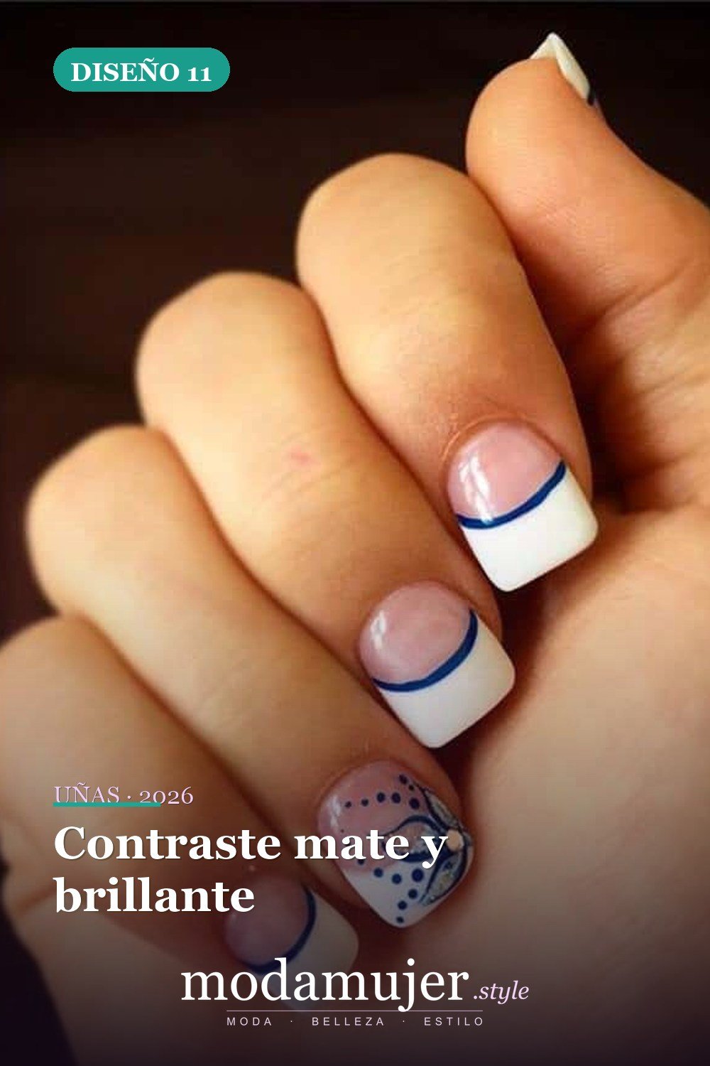 Contraste mate y brillante — 15 diseños de uñas blancas brillantes y elegantes