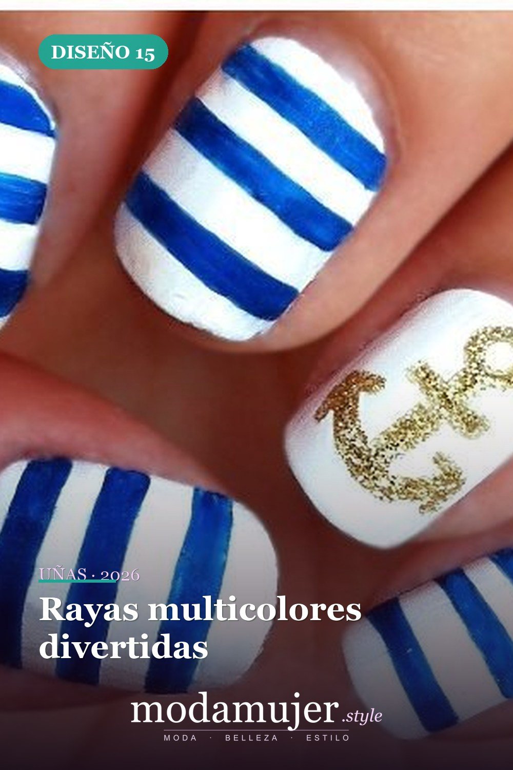 Rayas multicolores divertidas — 15 diseños de uñas blancas brillantes y elegantes