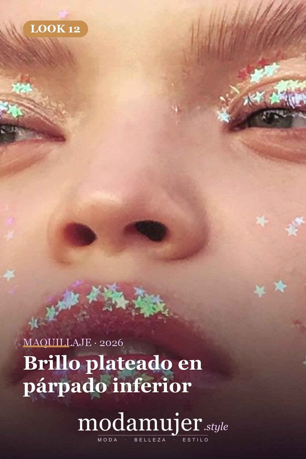 Brillo plateado en párpado inferior — 15 Maquillajes con brillo de estrellas que te fascinarán