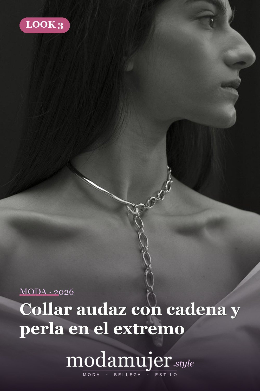 Collar audaz con cadena y perla en el extremo — 16 ideas de joyas de perlas barrocas vanguardistas para 2026