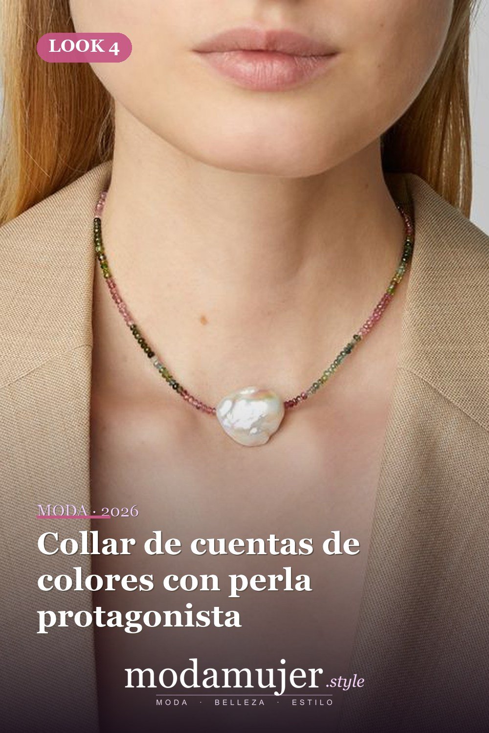 Collar de cuentas de colores con perla protagonista — 16 ideas de joyas de perlas barrocas vanguardistas para 2026