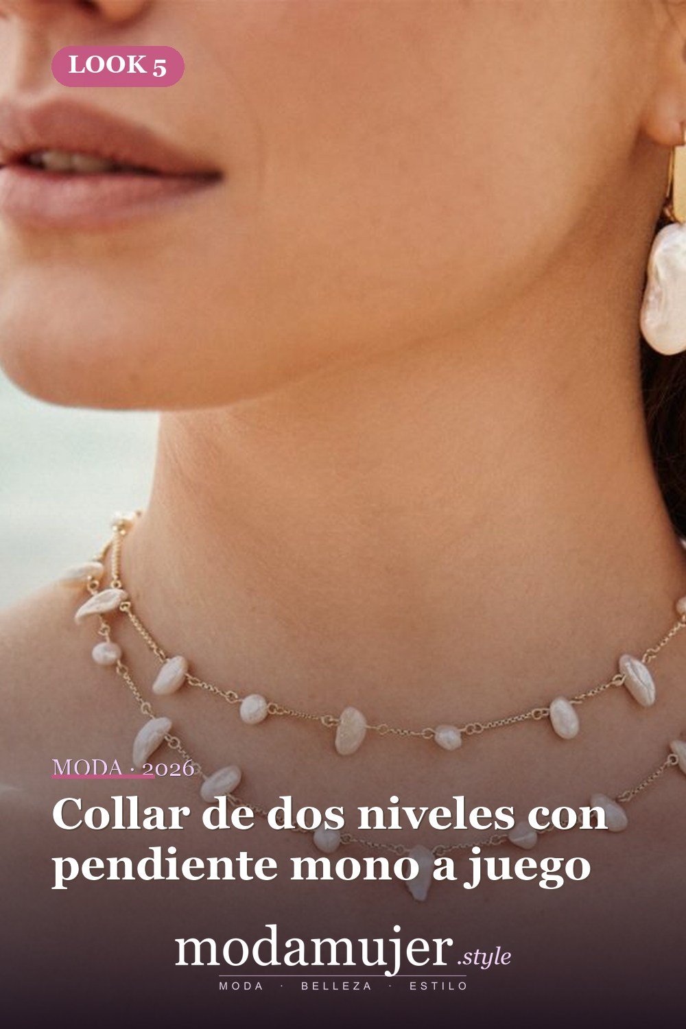 Collar de dos niveles con pendiente mono a juego — 16 ideas de joyas de perlas barrocas vanguardistas para 2026
