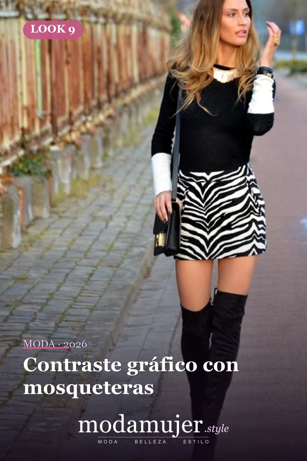 Contraste gráfico con mosqueteras — 16 trajes con falda de estampado de cebra para este otoño