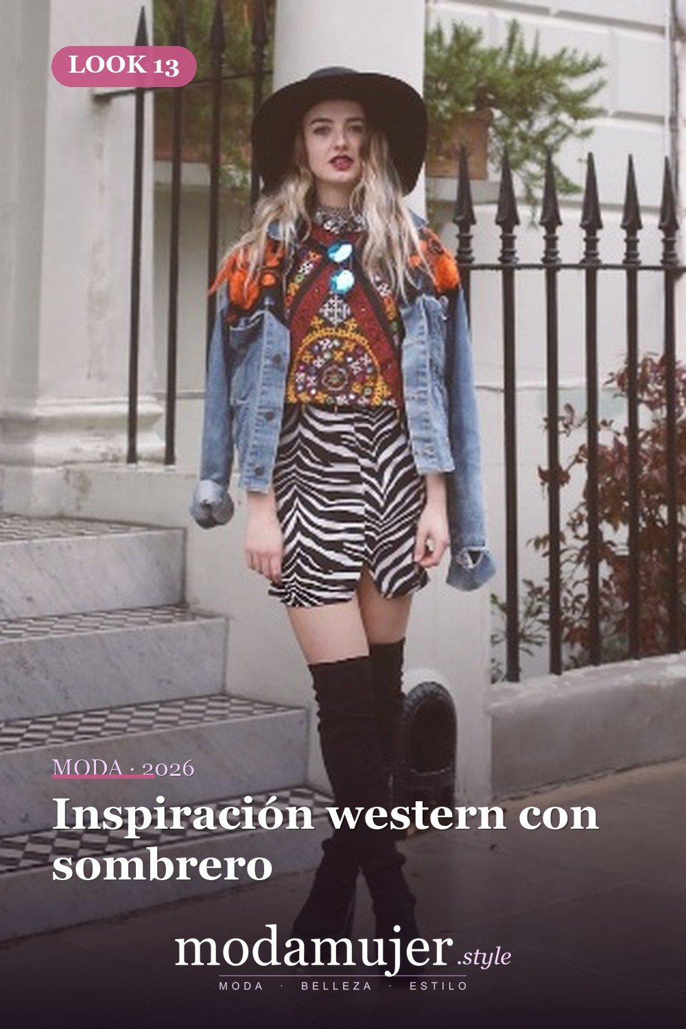Inspiración western con sombrero — 16 trajes con falda de estampado de cebra para este otoño