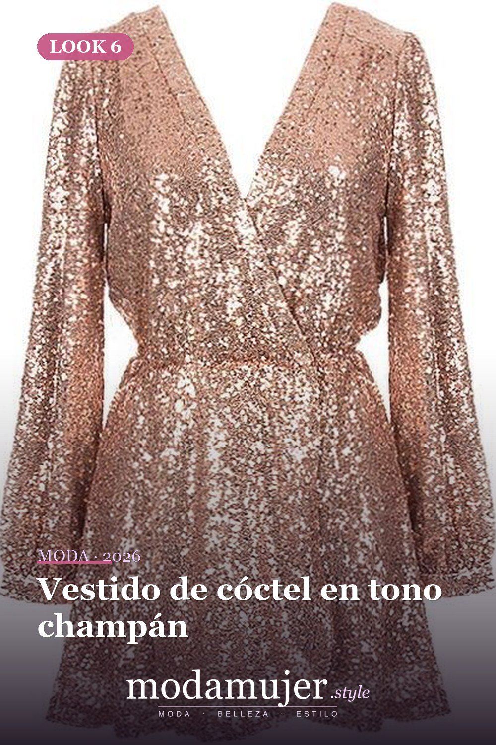 Vestido de cóctel en tono champán — 16 vestidos de lentejuelas brillantes para comprar en 2026