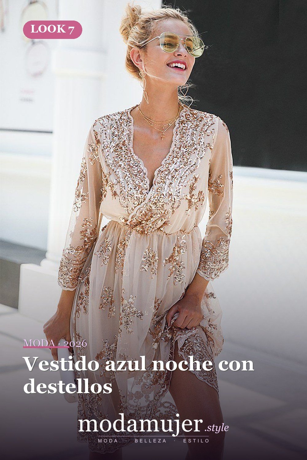 Vestido azul noche con destellos — 16 vestidos de lentejuelas brillantes para comprar en 2026