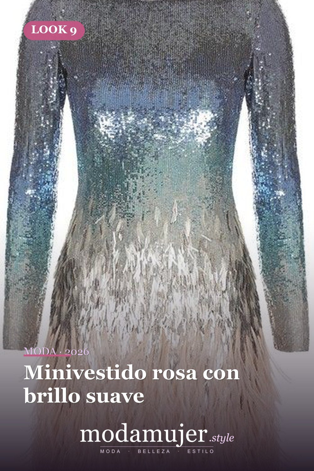 Minivestido rosa con brillo suave — 16 vestidos de lentejuelas brillantes para comprar en 2026