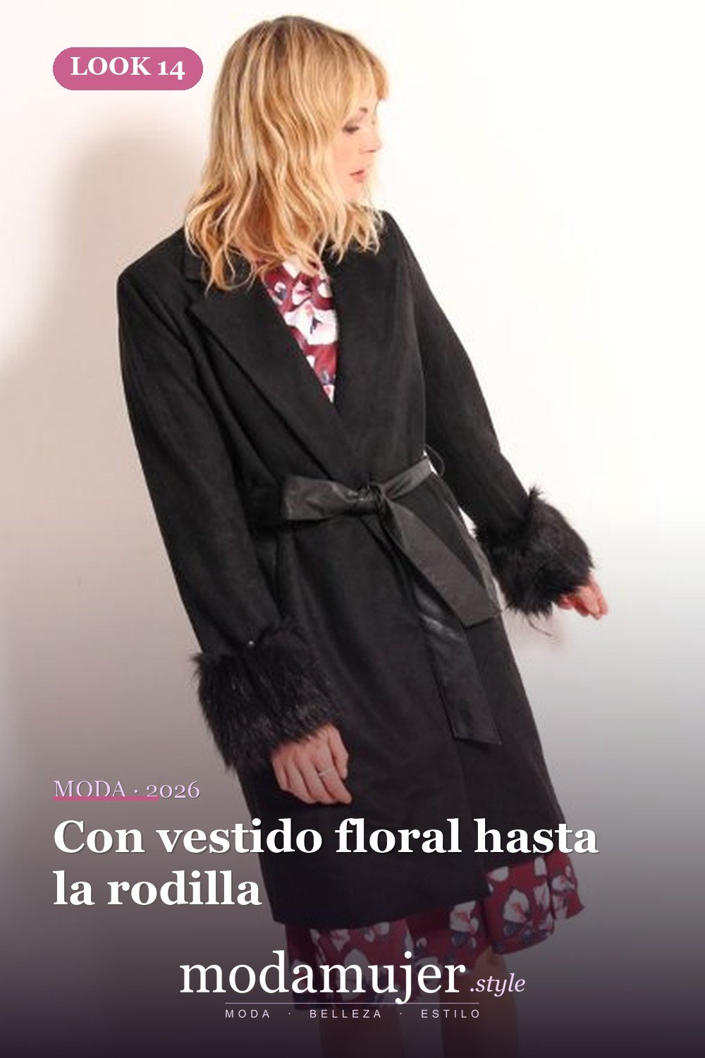 Con vestido floral hasta la rodilla — 17 ideas de atuendo con abrigos con puños de piel para 2026