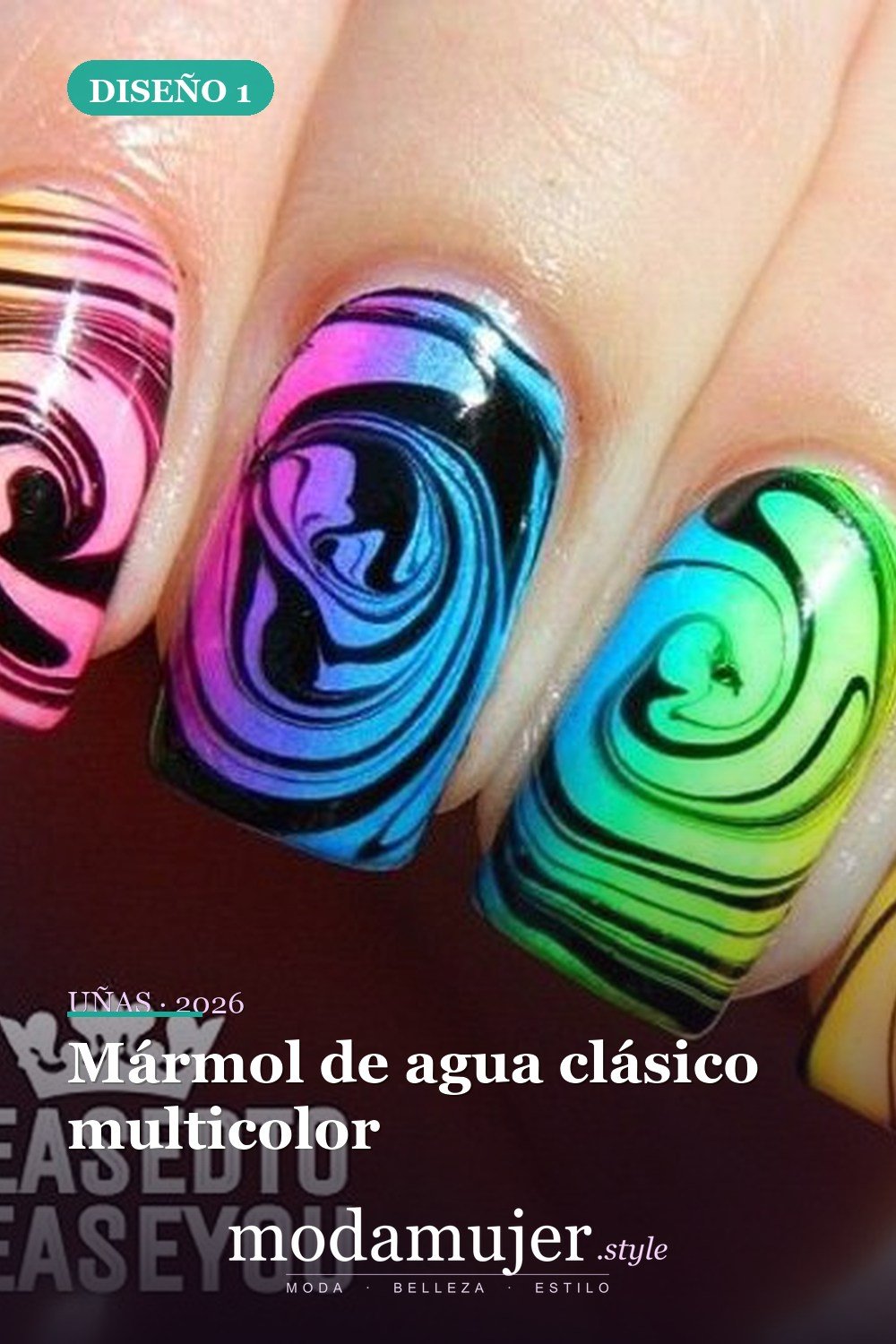 Mármol de agua clásico multicolor — 18 diseños únicos de uñas de mármol de agua