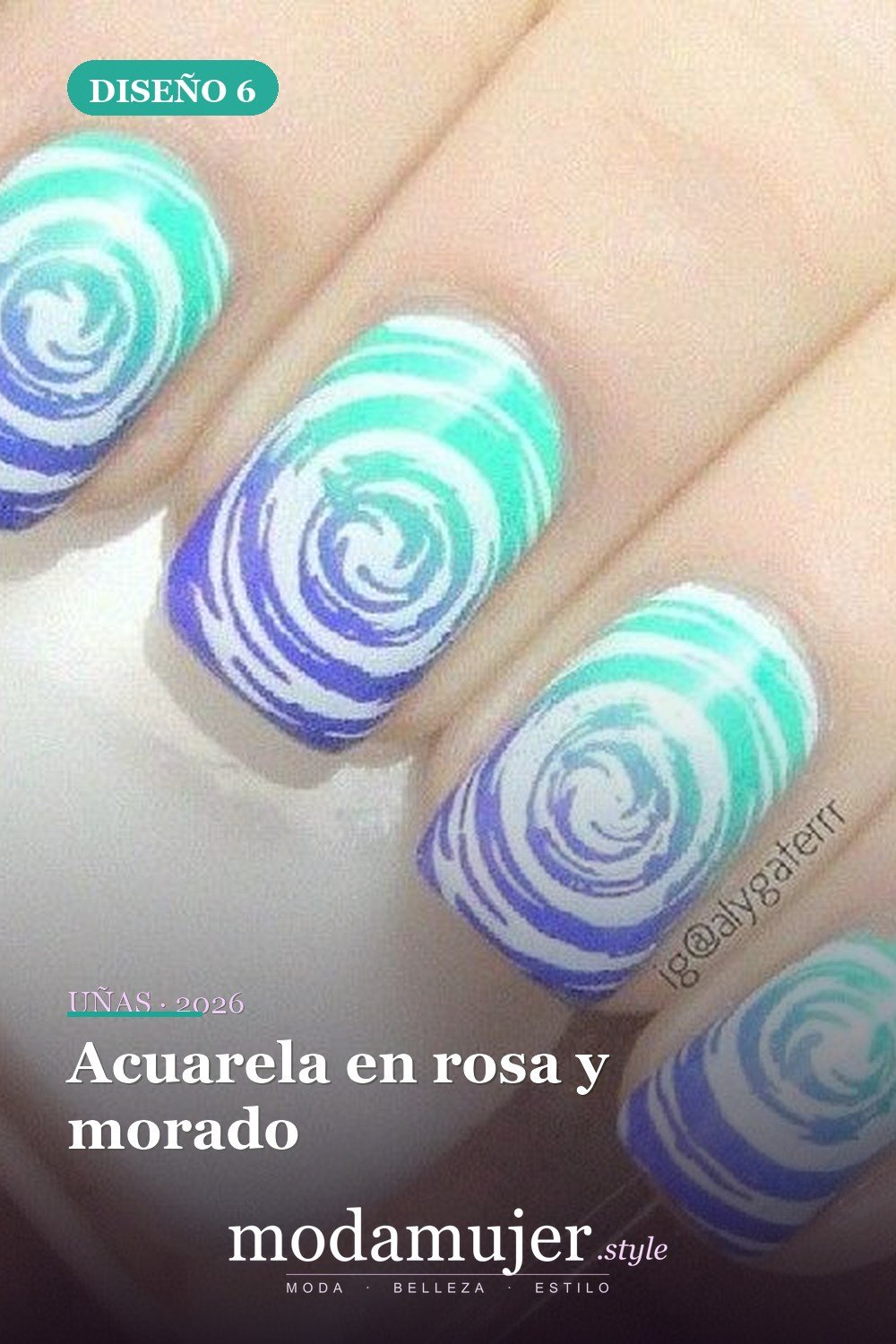 Acuarela en rosa y morado — 18 diseños únicos de uñas de mármol de agua