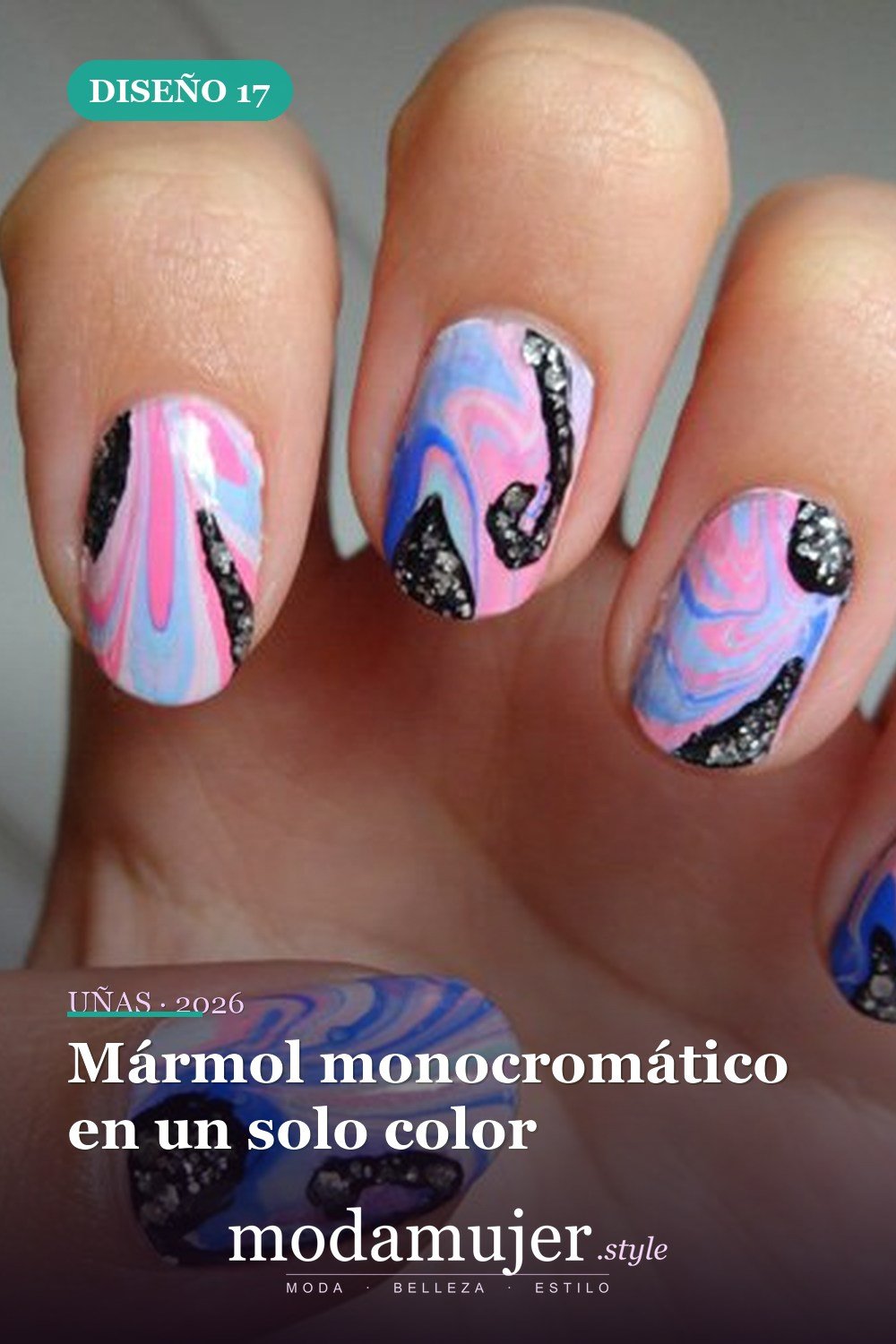 Mármol monocromático en un solo color — 18 diseños únicos de uñas de mármol de agua