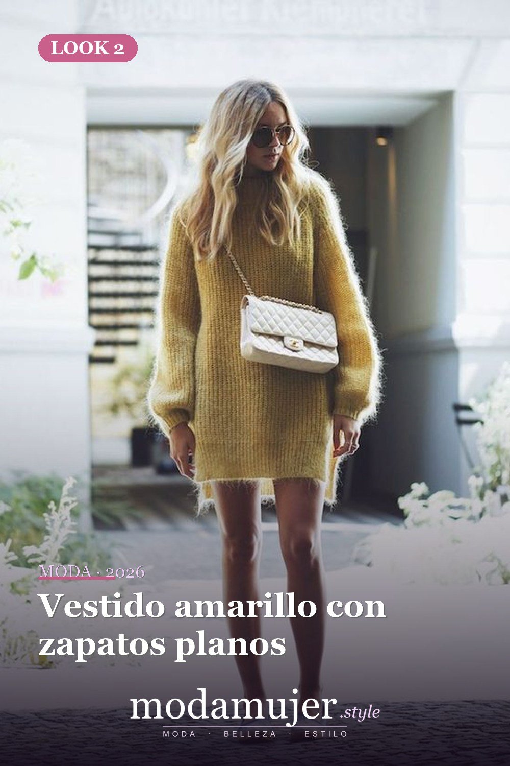 Vestido amarillo con zapatos planos — 18 ideas de outfits con vestidos de punto para 2026