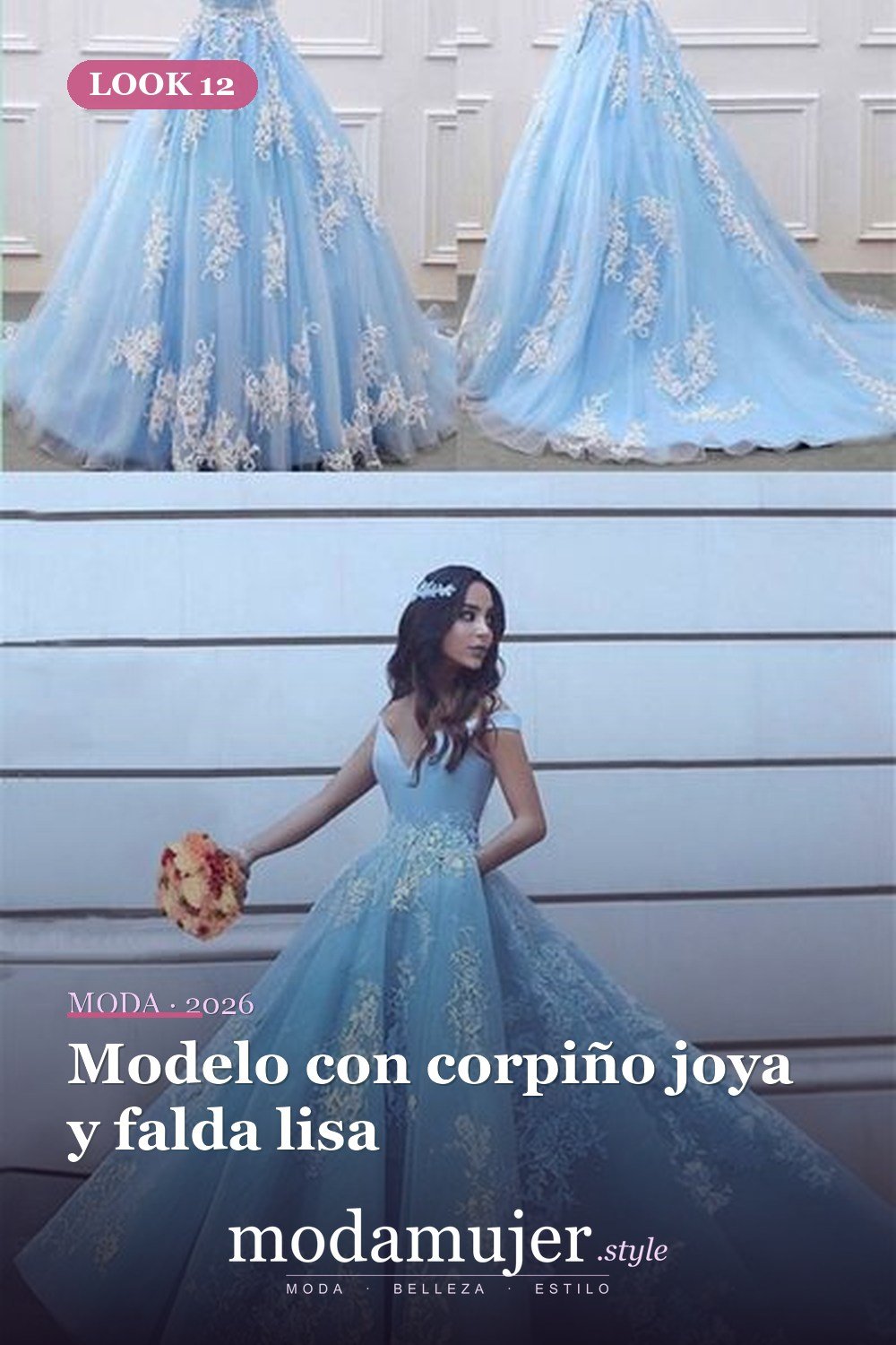 Modelo con corpiño joya y falda lisa — 18 ideas de vestidos de quinceañera absolutamente impresionantes
