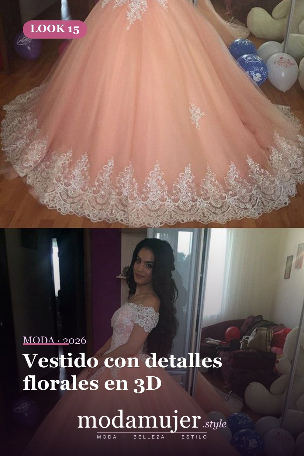 Vestido con detalles florales en 3D — 18 ideas de vestidos de quinceañera absolutamente impresionantes