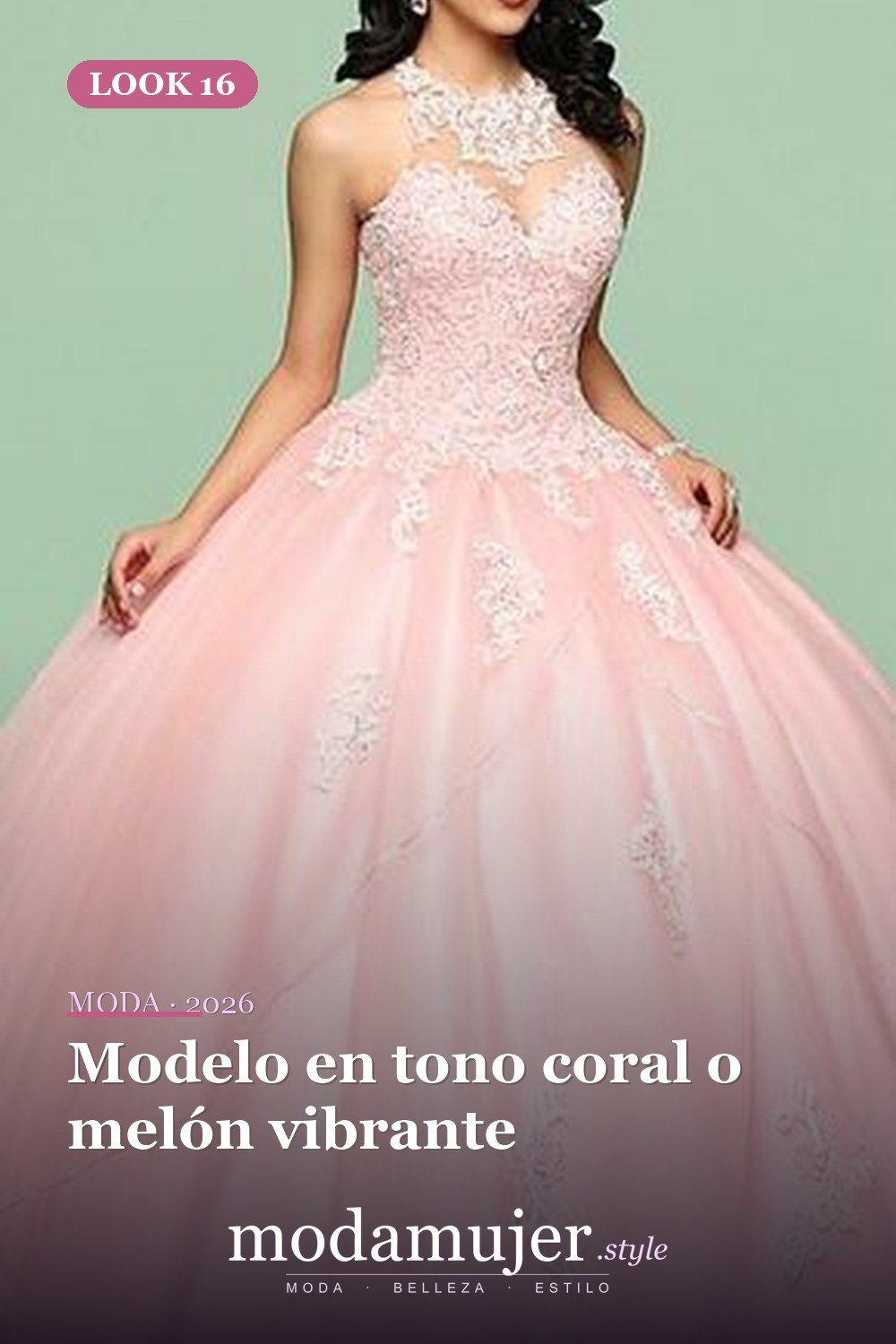 Modelo en tono coral o melón vibrante — 18 ideas de vestidos de quinceañera absolutamente impresionantes