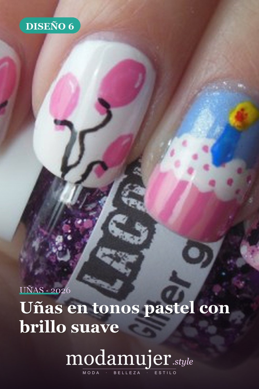 Uñas en tonos pastel con brillo suave — 18 increíbles ideas de diseños de uñas para cumpleaños