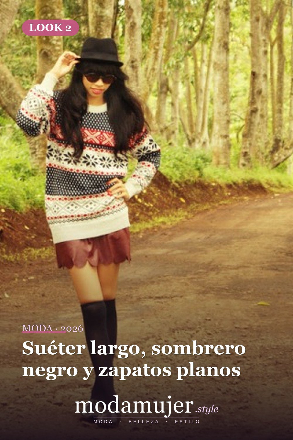Suéter largo, sombrero negro y zapatos planos — 18 outfits con faldas festoneadas para este otoño