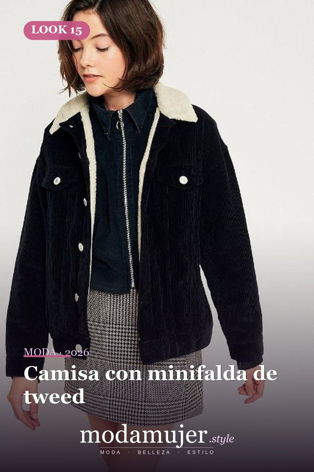 Camisa con minifalda de tweed — 18 trajes de chaqueta de pana para damas elegantes
