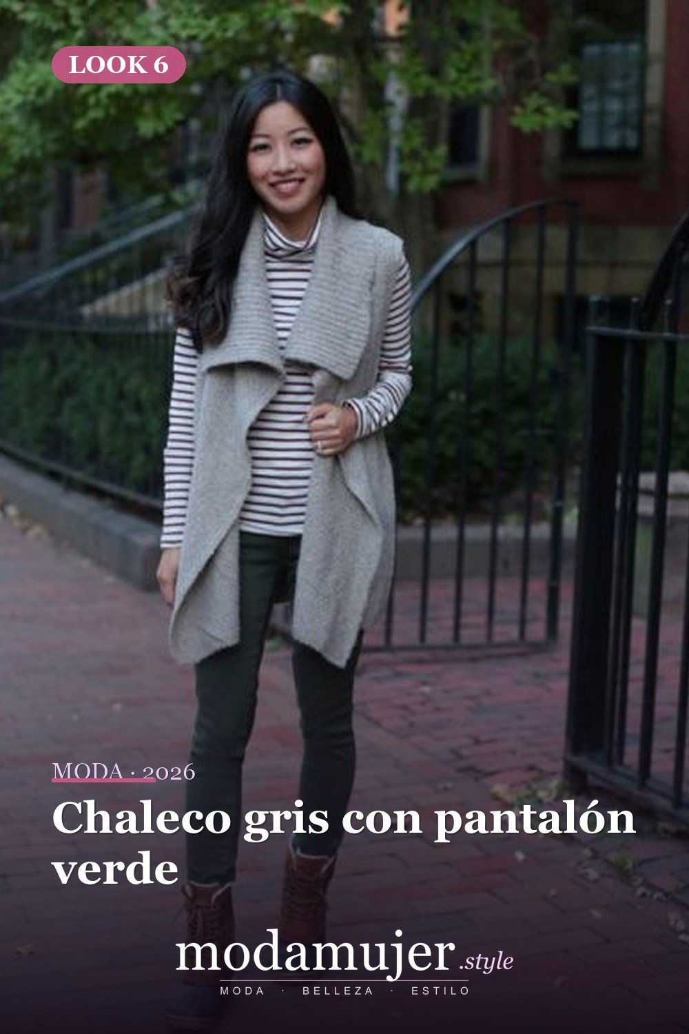 Chaleco gris con pantalón verde — 18 trajes elegantes con cuellos de tortuga a rayas
