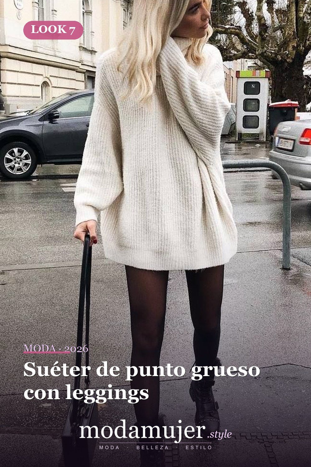 Suéter de punto grueso con leggings — 19 ideas de atuendos con suéter de moda para mujeres