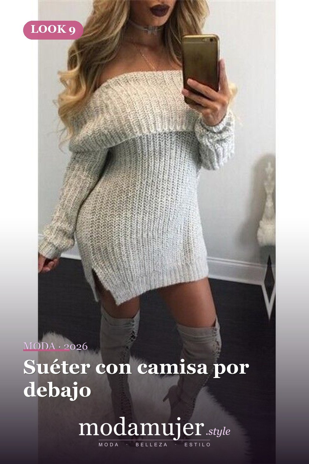 Suéter con camisa por debajo — 19 ideas de atuendos con suéter de moda para mujeres