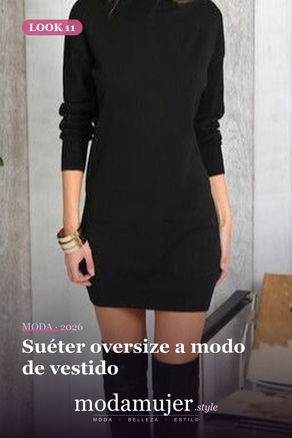 Suéter oversize a modo de vestido — 19 ideas de atuendos con suéter de moda para mujeres