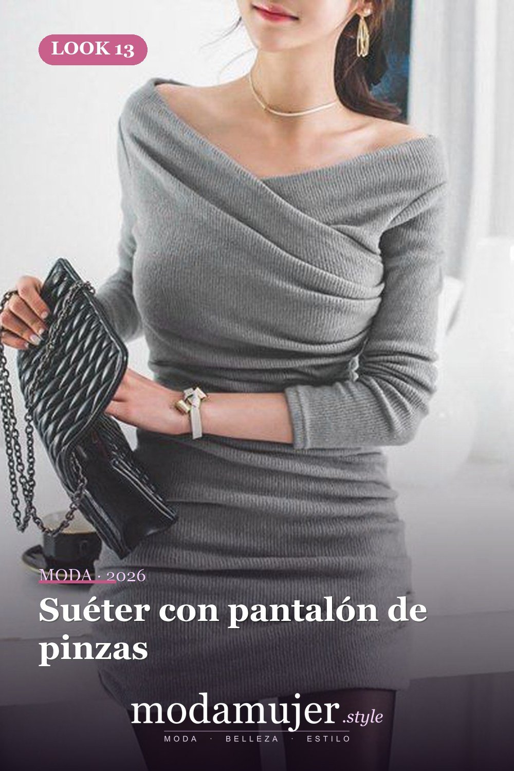 Suéter con pantalón de pinzas — 19 ideas de atuendos con suéter de moda para mujeres