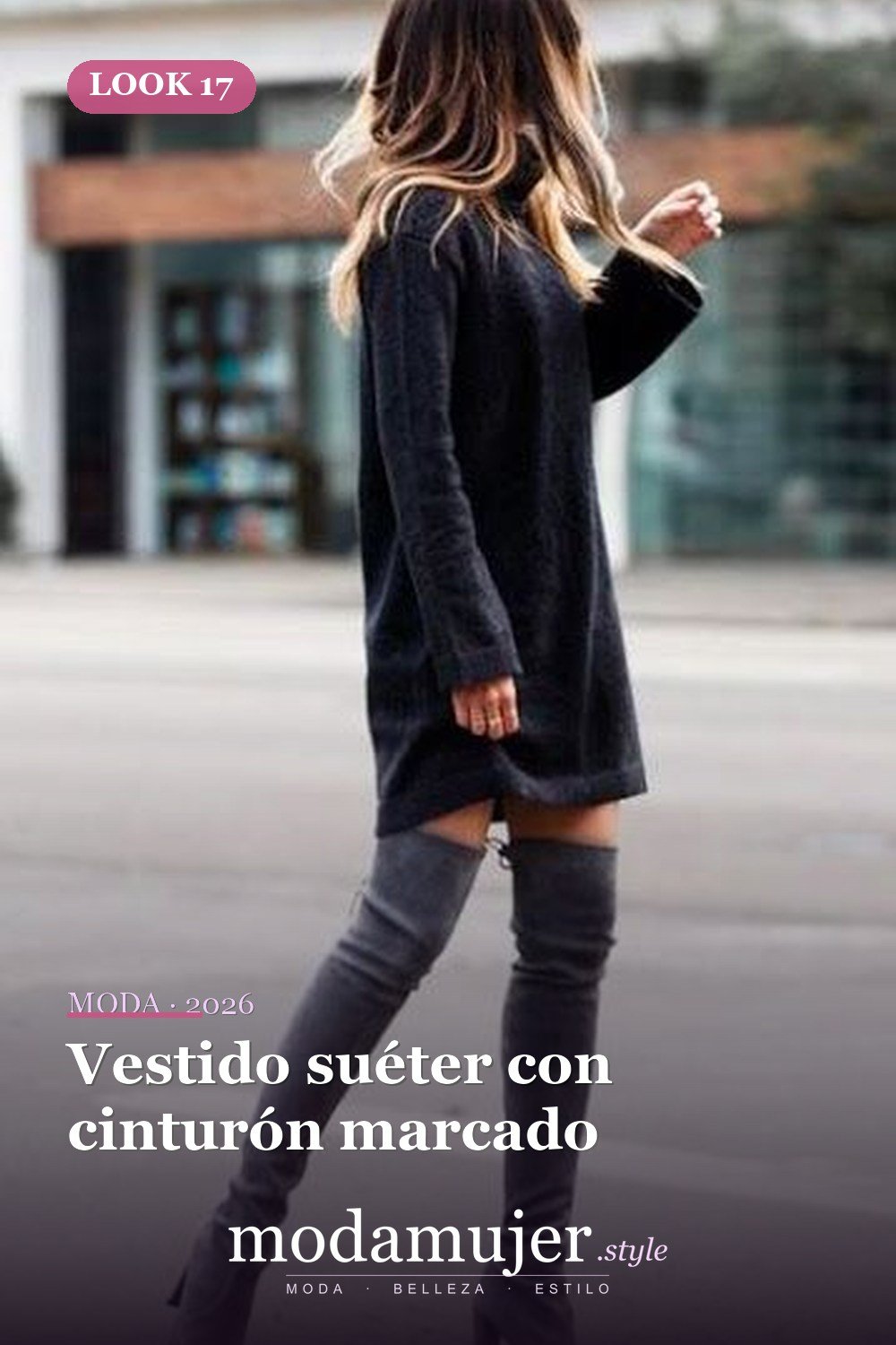 Vestido suéter con cinturón marcado — 19 ideas de atuendos con suéter de moda para mujeres