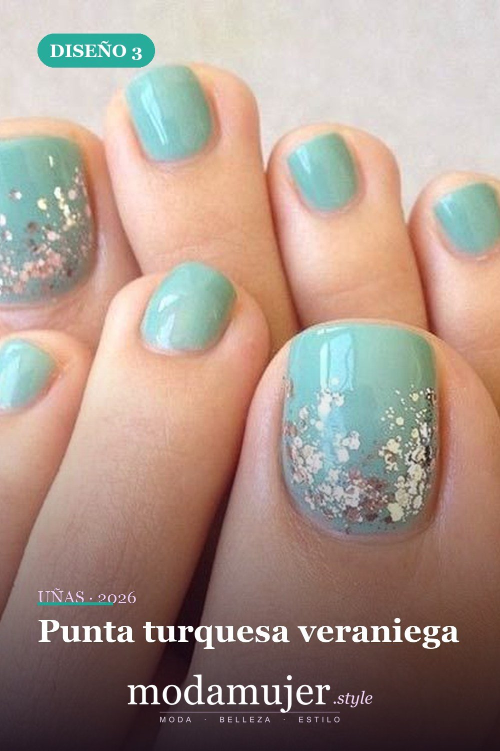 Punta turquesa veraniega — 20 adorables diseños de uñas para los pies fáciles 2026