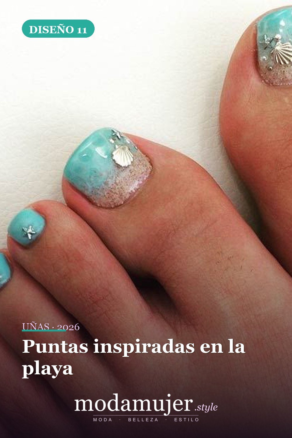 Puntas inspiradas en la playa — 20 adorables diseños de uñas para los pies fáciles 2026