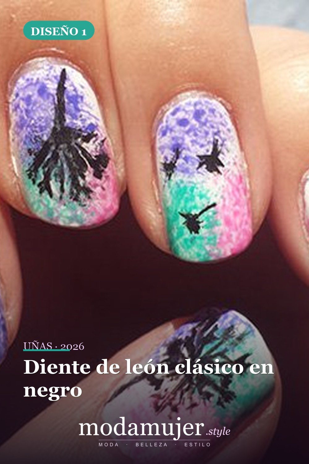 Diente de león clásico en negro — 20 diseños simples de uñas de diente de león