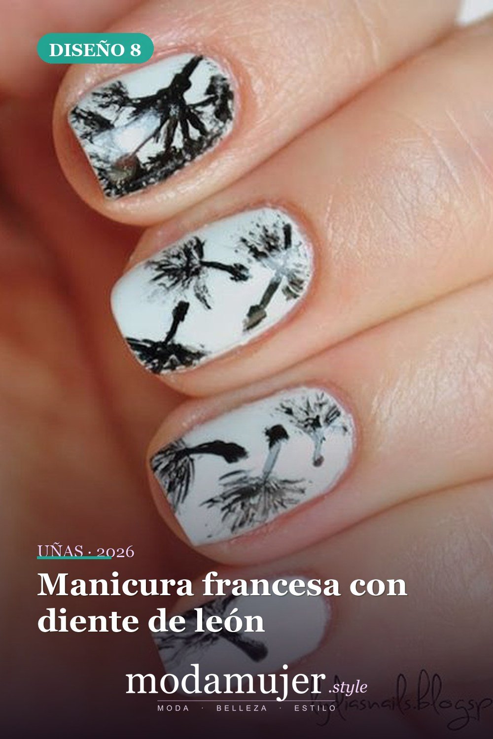 Manicura francesa con diente de león — 20 diseños simples de uñas de diente de león