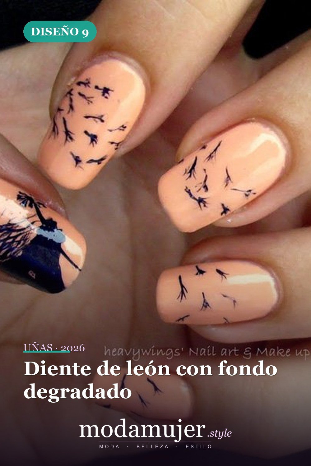 Diente de león con fondo degradado — 20 diseños simples de uñas de diente de león