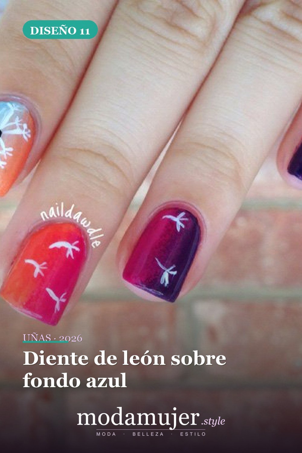 Diente de león sobre fondo azul — 20 diseños simples de uñas de diente de león