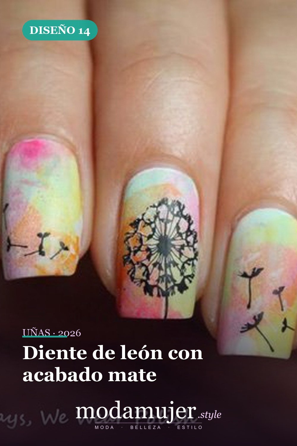 Diente de león con acabado mate — 20 diseños simples de uñas de diente de león
