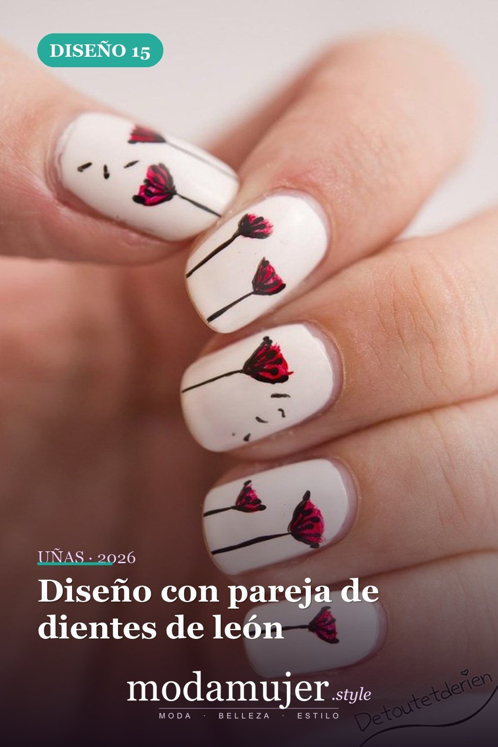 Diseño con pareja de dientes de león — 20 diseños simples de uñas de diente de león