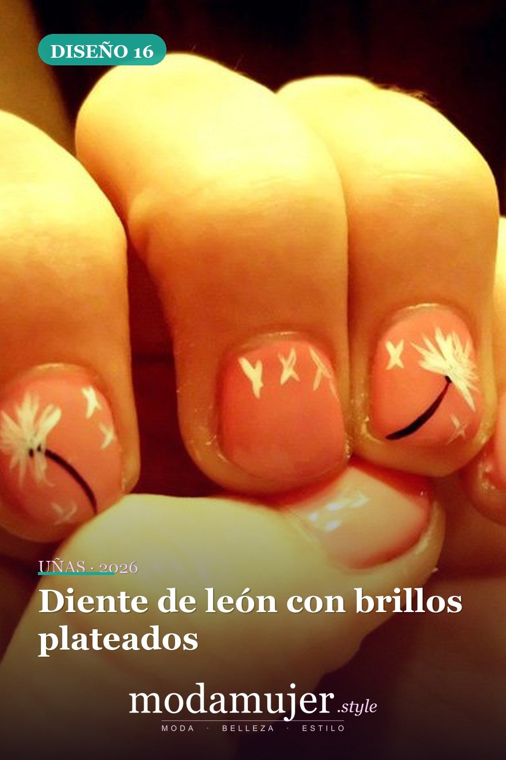 Diente de león con brillos plateados — 20 diseños simples de uñas de diente de león