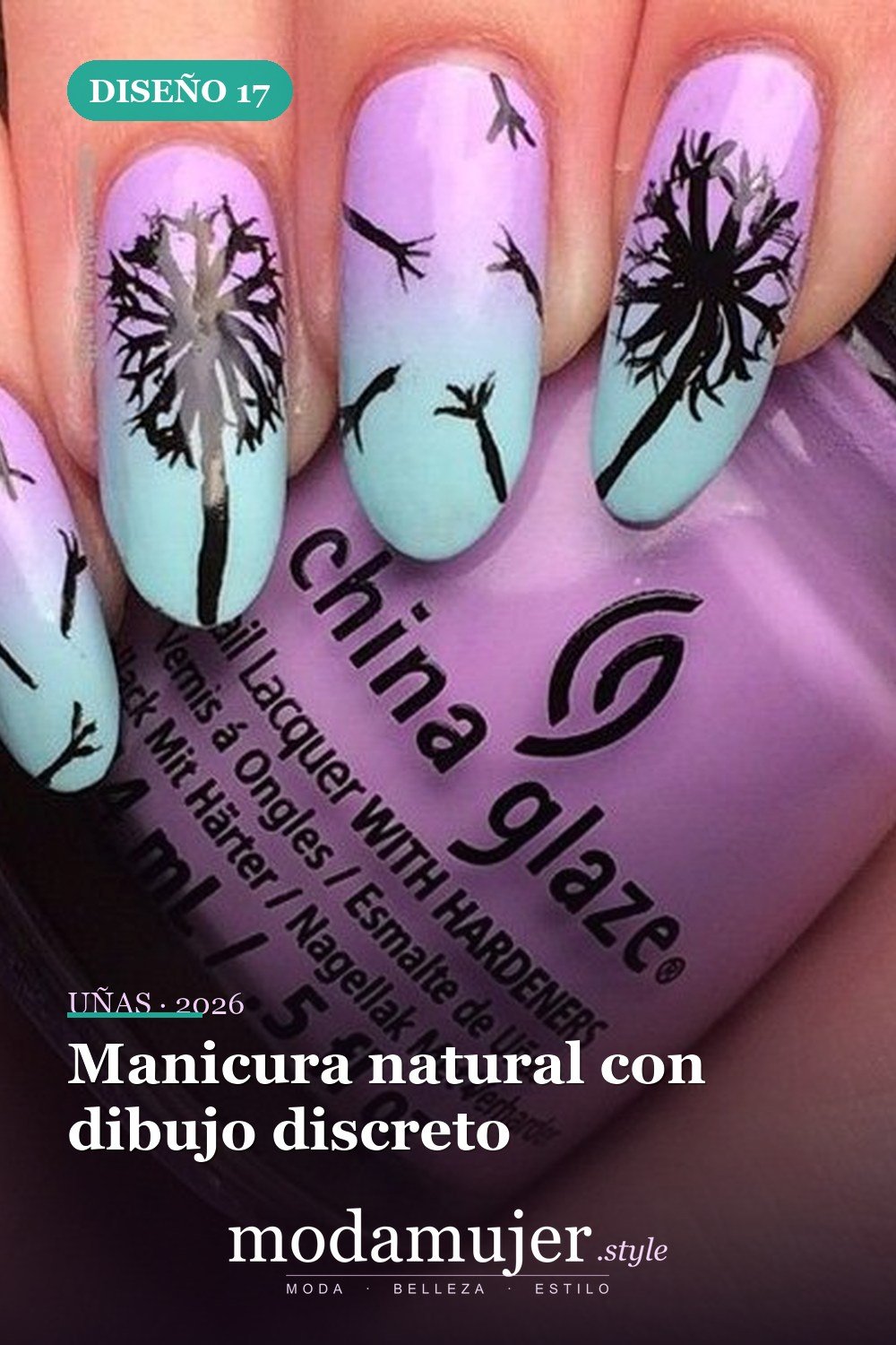 Manicura natural con dibujo discreto — 20 diseños simples de uñas de diente de león