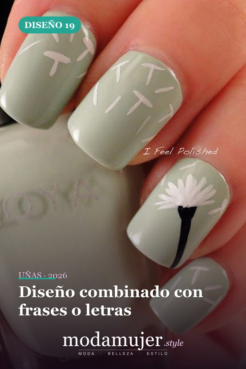 Diseño combinado con frases o letras — 20 diseños simples de uñas de diente de león